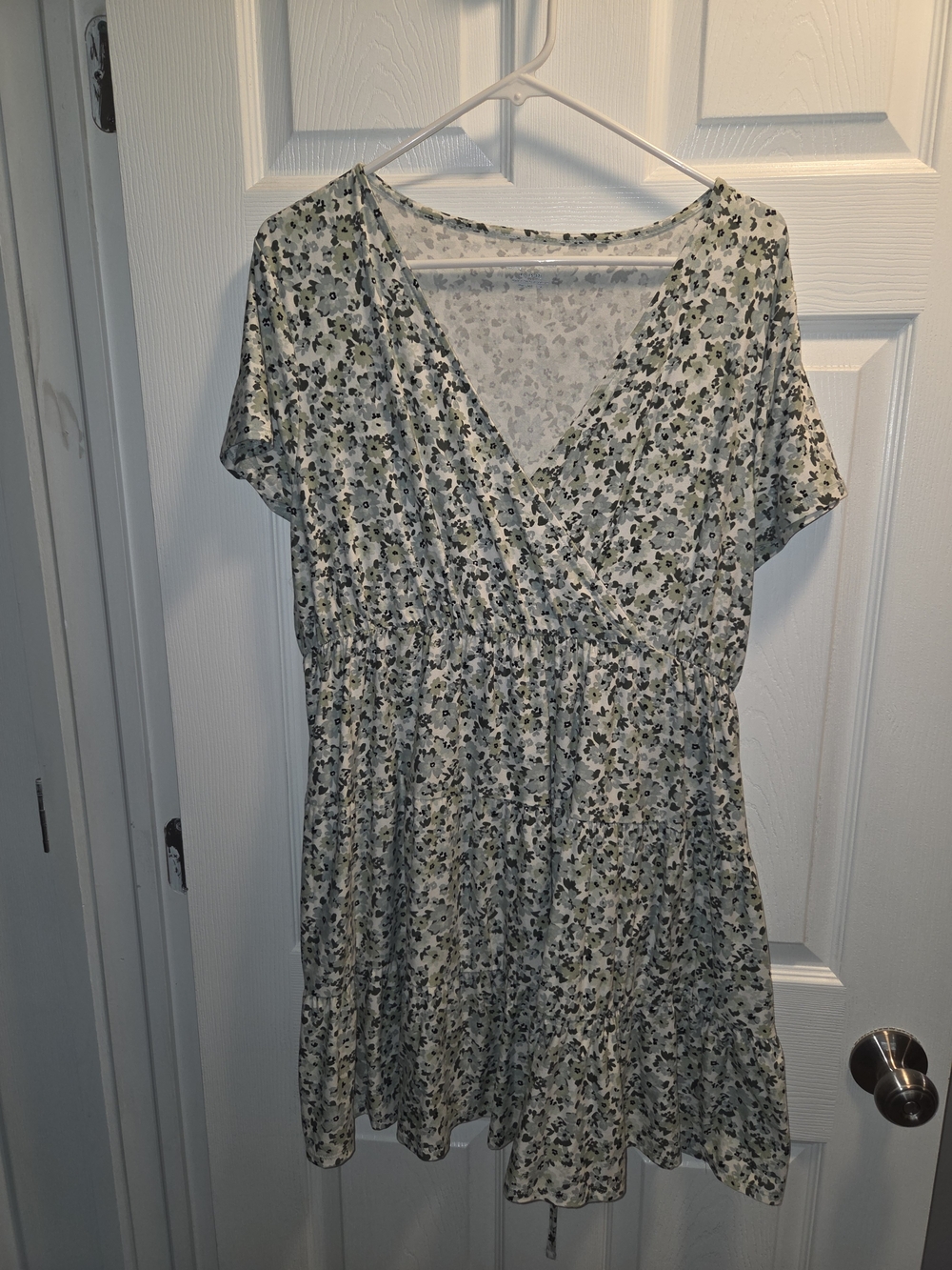 No Boundaries Light Green Floral Wrap-Style Mini Dress